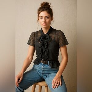 Oscar de la Renta Black Lace Top Size S Vintage Romantic Gothic Victorian